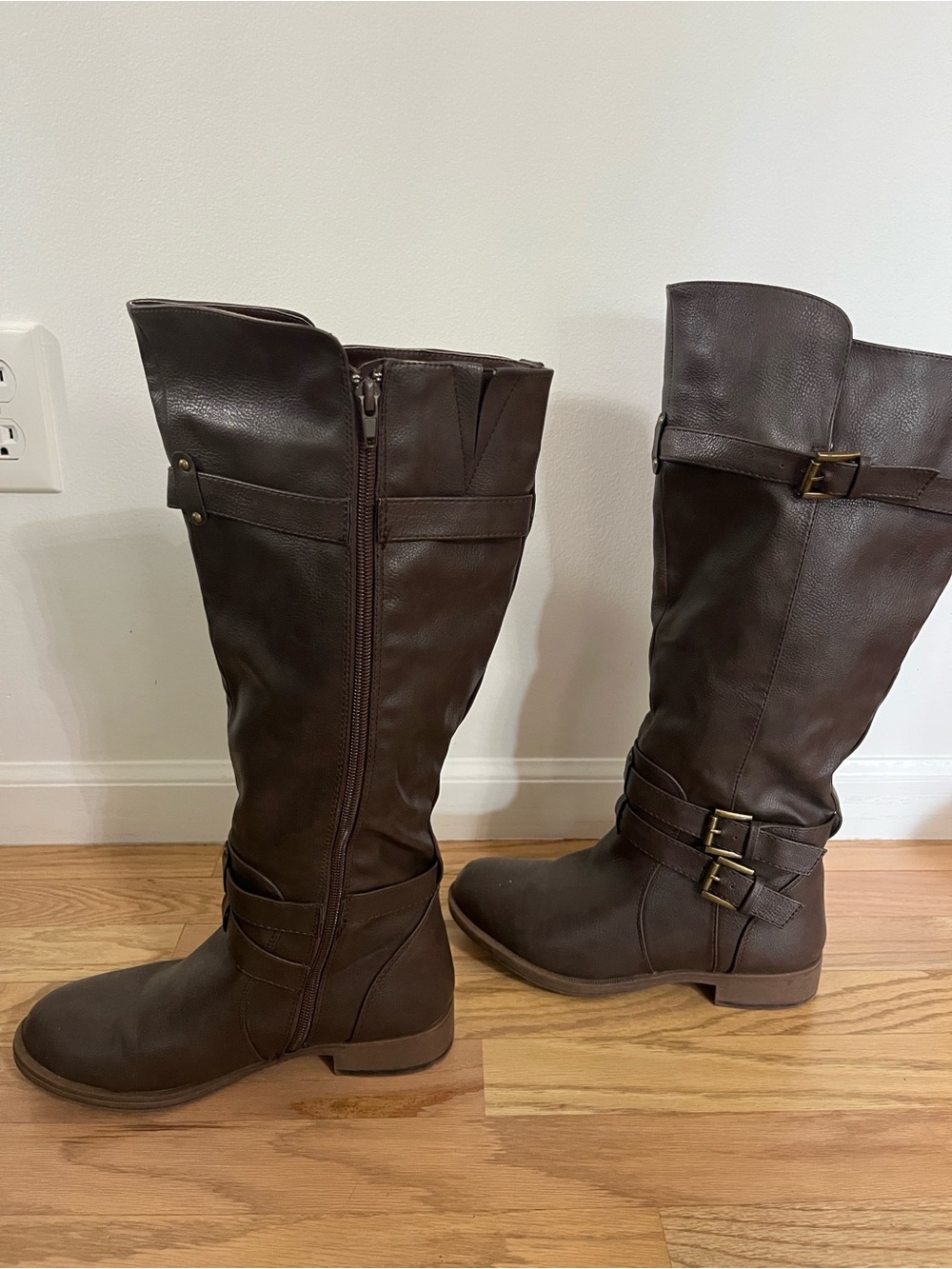 Journee Collection Brown Over-the-Knee Buckle Boots